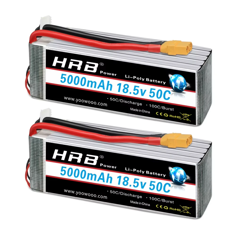 HRB 5S 4S 3S 2S 18.5V 5000mah batterie Lipo 11.1V 14.8V 7.4V 50C T pièces RC avions hélicoptères voiture bateau camion pièces