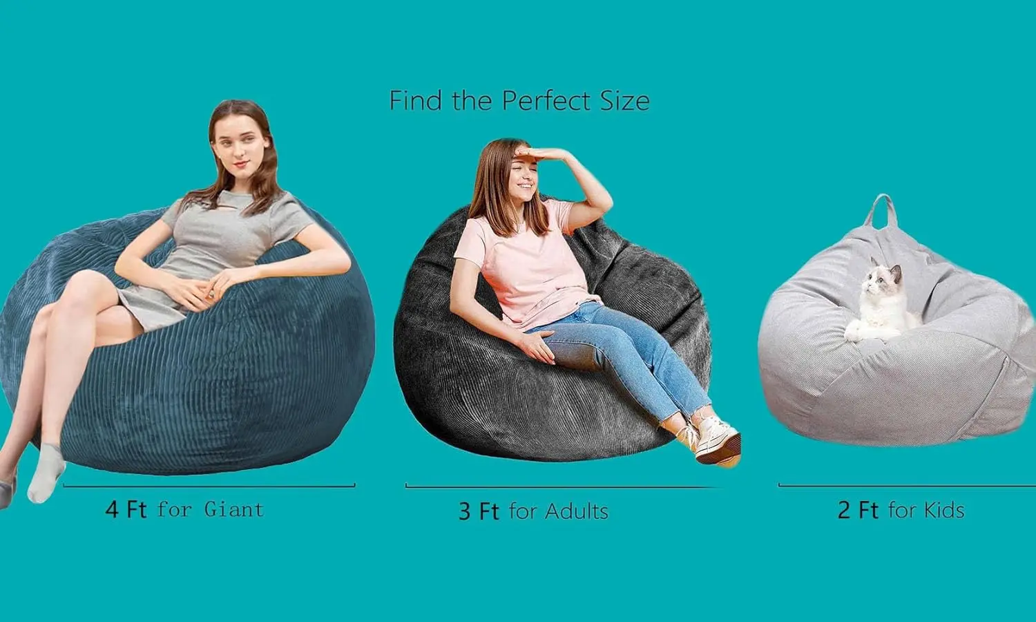 Bean Bag Chairs with Faux Rabbit Fur Cover, 3 ft Giant Memory Foam for Adults/Teens Filling,Ultra Soft Fur Fabric