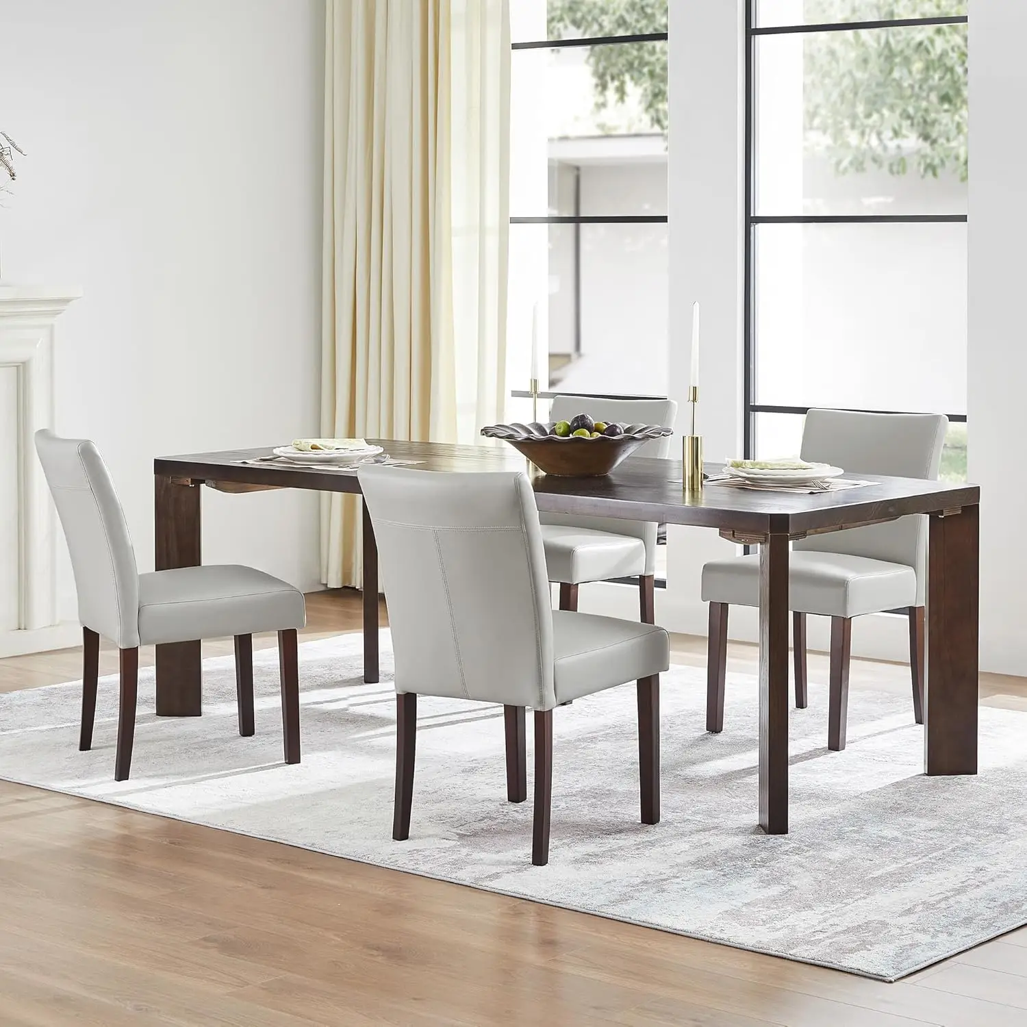 

Upholstered Dining Chairs Set of 4, Faux Leather Armless Dining Room Chairs with Solid Wood Legs & Back Side Ch