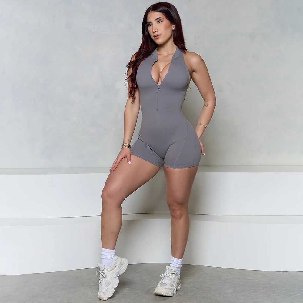 Pchee Bum ärmellose Reiß verschluss Scrunch Butt Stram pler Frauen sportlichen Overall Lycra kurze Fitness-Overalls 2024 neue Trainings kleidung