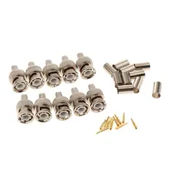 10 Pieces 3 in 1 Crimp On BNC Male Coax Coaxial Connector Worm BNC Plug Crimp Adapter Professional Fittings for RG59 Cable