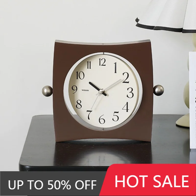 European Style Rotate Living Room Desk Clock Restaurant Desktop Gadgets Watch Nightstand Clock Mute Desk Clock Room Decoration