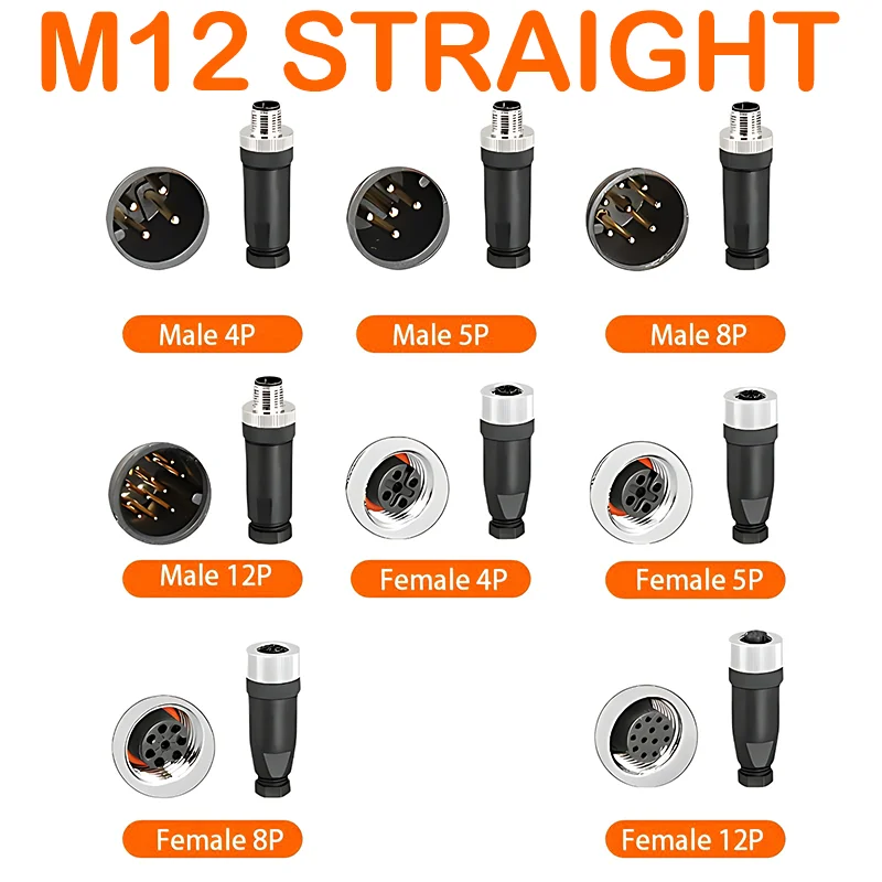 

5/20PCS M12 4 5 8 12 Pin Sensor Connector Waterproof Male Female Plug Screw Straight Angle Threaded Coupling A Type