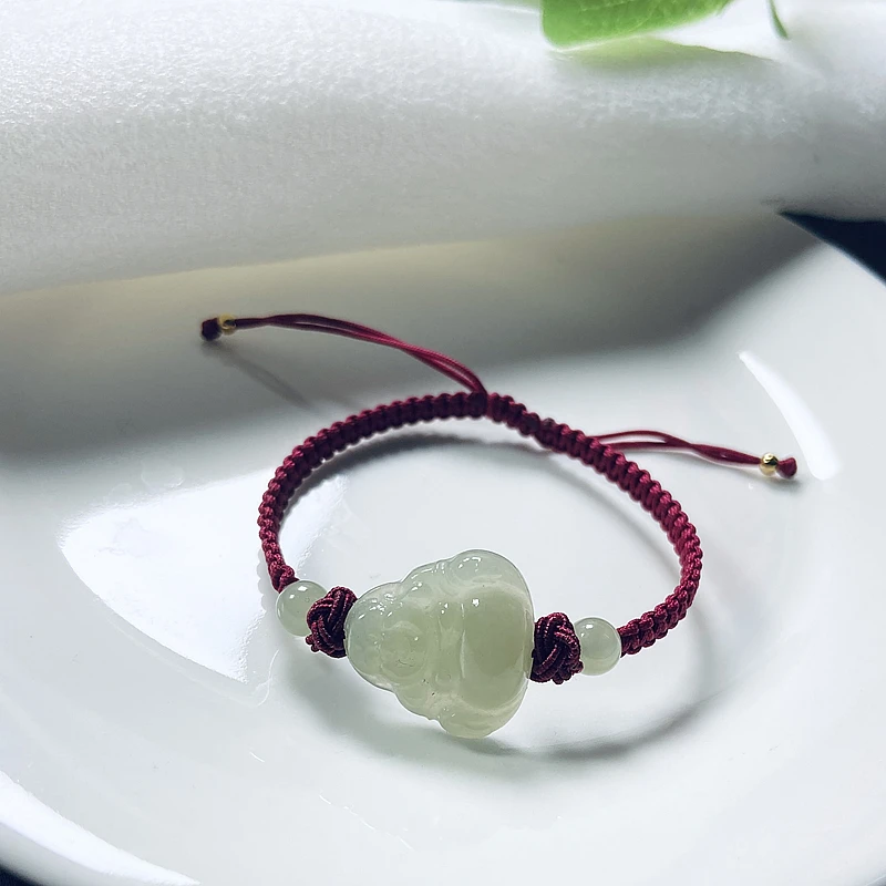 Natural Hetian Jade Laughing Buddha Bracelet|Gift for Her |Buddha gift|abundance|Wealth bracelet |good luck