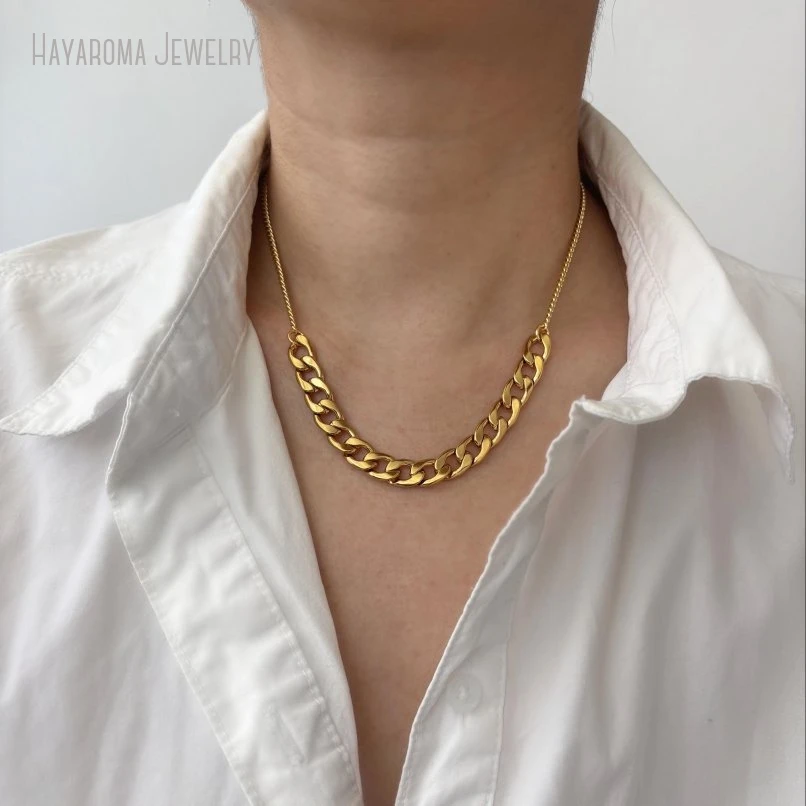 

10Pcs Cuban Link Chain Layering Necklace Women Stainless Steel Jewelry