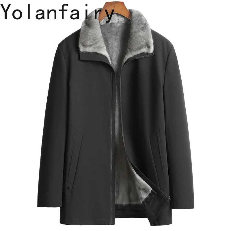 

YOLANFARIY Natural Fur Coat Whole Mink Inner Parka Mid-length Mens Jackets Slim Winter Jacket for Men 2024 Chaquetas Hombre