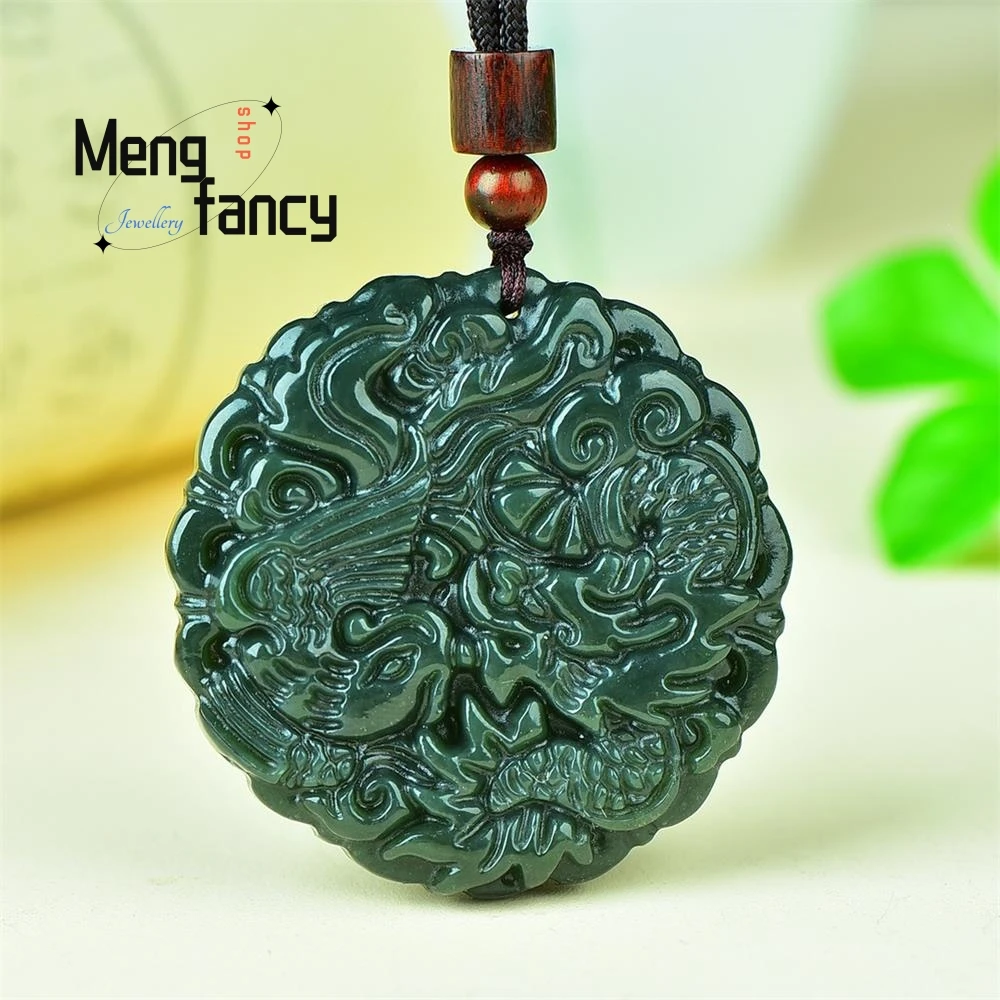 

Natural Hetian Blue Jade Dragon Phoenix Pendant Charms Fashion Retro Men Women Necklace Amulet Fine Jewelry Luxury Holiday Gifts