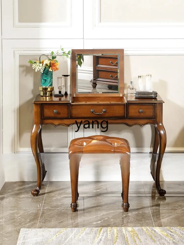 LMMM solid wood dresser makeup table simple flip top full set with leather soft bag makeup stool