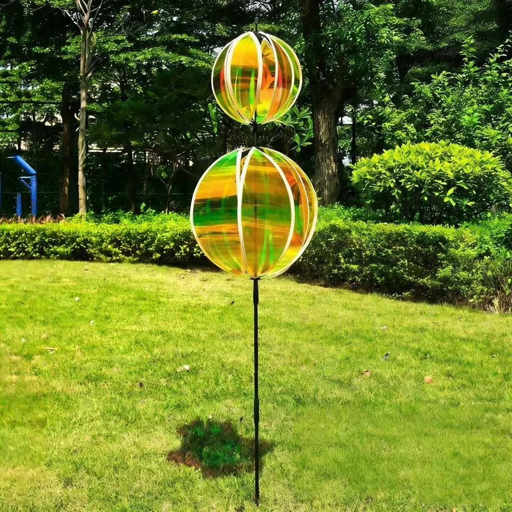 Sparkling Stripe Reflective Garden Pinwheels Colorful Film Rainbow Color Windmill With Stakes Rotating Ball Bird Repellents