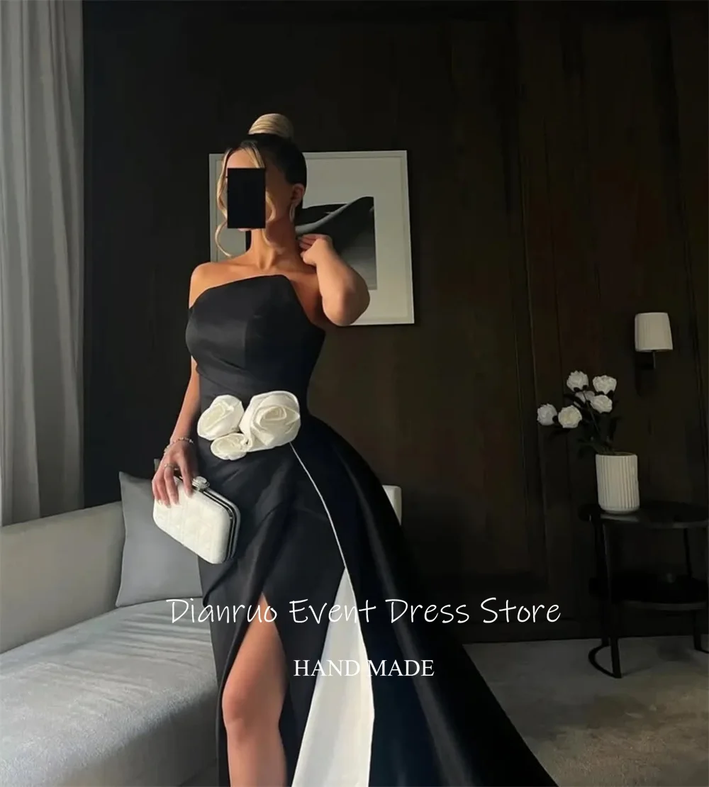 Dianruo Modern Flowers Evening Dress Slit Satin Vestido De Gala Femme One Shoulder Saudi Arabia Abiti Da Cerimonia Customized