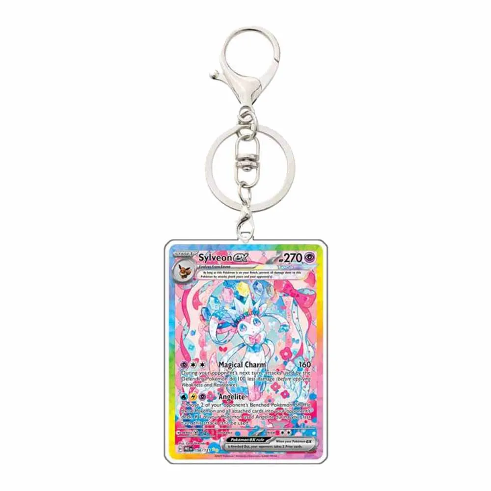 LLavero de Pokémon Anime Sylveon Eevee Glaceon Espeon Flareon Vaporeon Jolteon Leafeon, llavero colgante acrílico con forma de tarjeta de juego