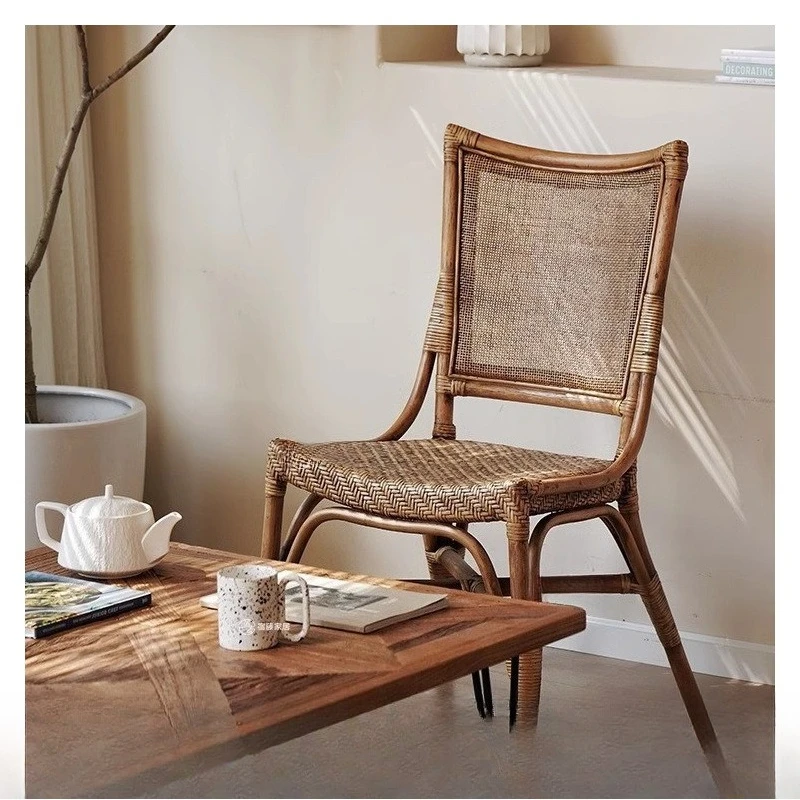 

Retro single rattan high back chair household dining table dining chair modern simple small apartment light luxury leisure chair