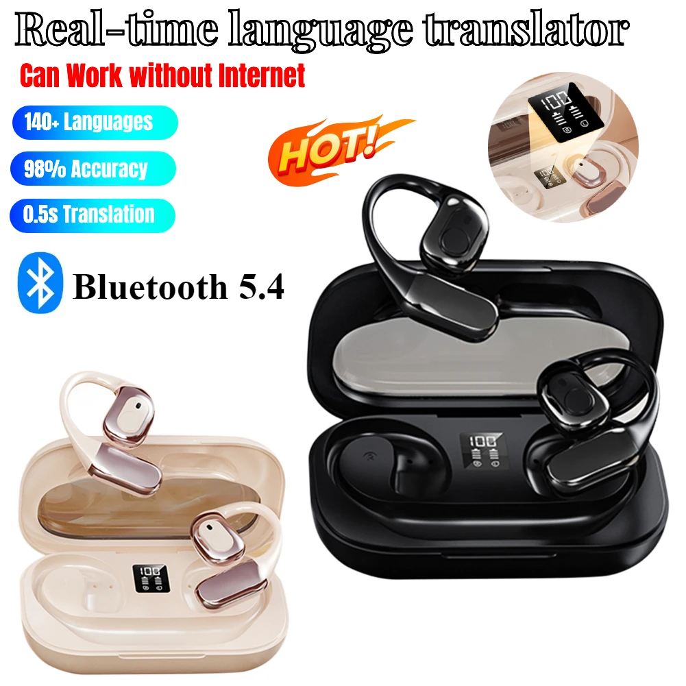 Real-time Language Translator Earbuds 98% Accuracy Instant Voice Language Translator Device AI Headphones Translation Earbuds