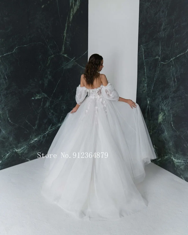 Vestidos de novia de flores 3D elegantes, gran oferta, con mangas desmontables, vestidos de novia con escote en forma de corazón, apliques con espalda abierta