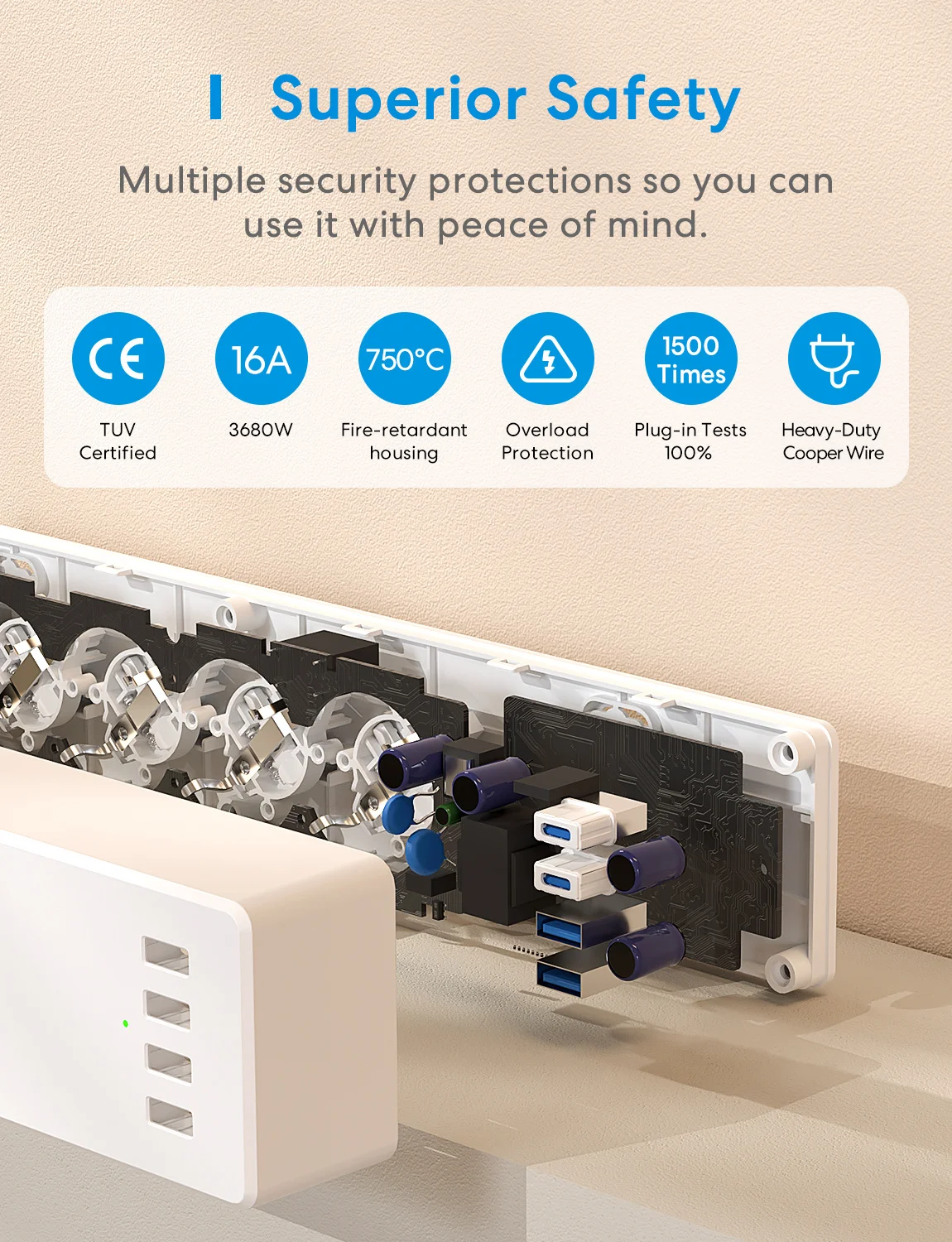 Meross Matter Smart 30 W Schnelllade-Steckdosenleiste mit Power-Monitor-Funktion erfordert Matter Hub. Funktioniert mit Homekit Alexa – Detail 7