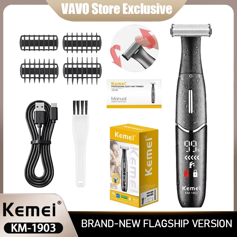 

Kemei KM-1903 Unisex Private Electric Trimmer Electric Hair Shaver with LCD Display – All-in-One Full Body Hair Removal Device