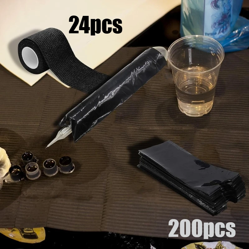 

Чехлы для тату-машинок с 4 рулонами бандажной ленты для тату-машинок (черные)