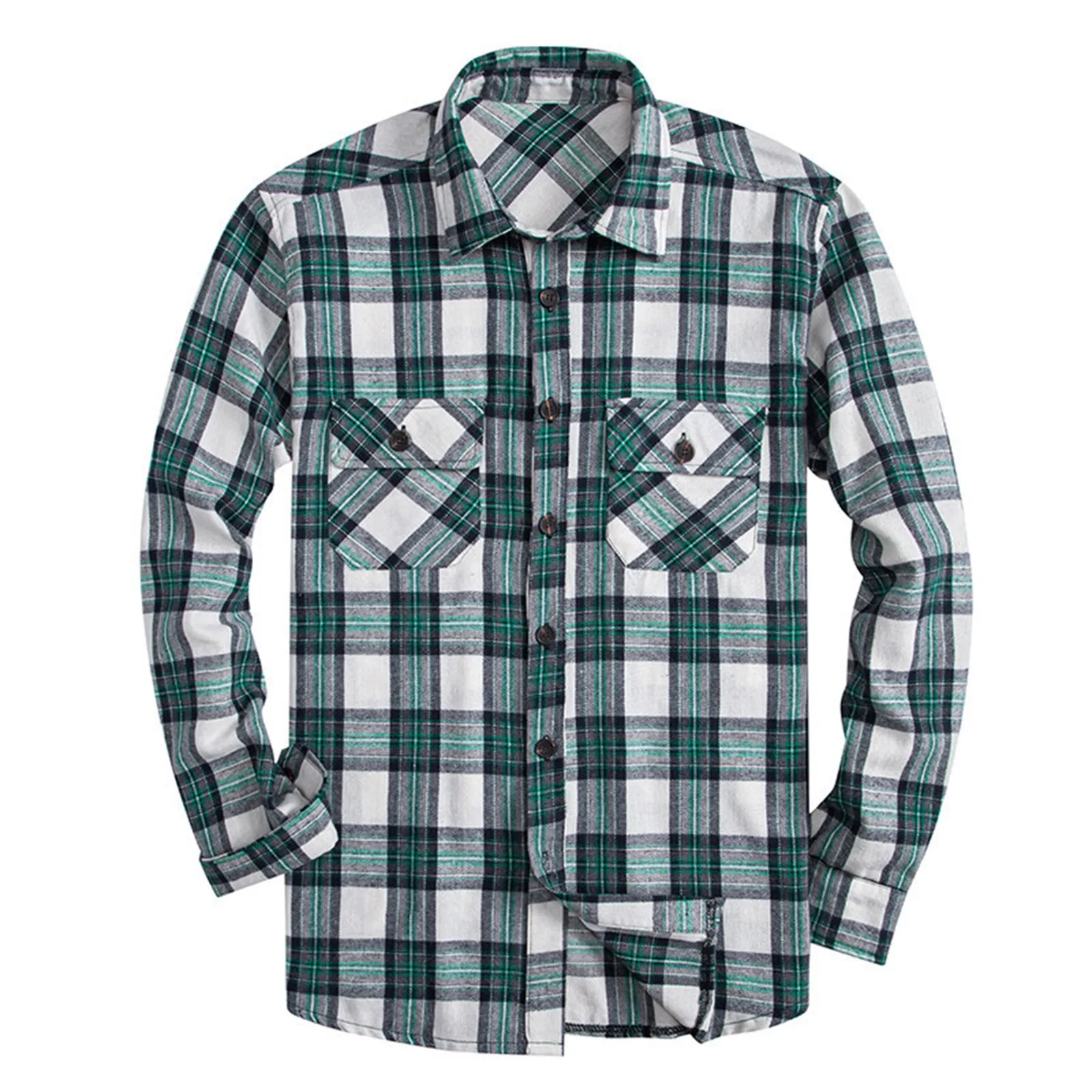 

Plus Size Men's Long Sleeve Shirt Spring Autumn Plaid Korean Style Youthful Casual Top Quality Fabric Square Collar Button up