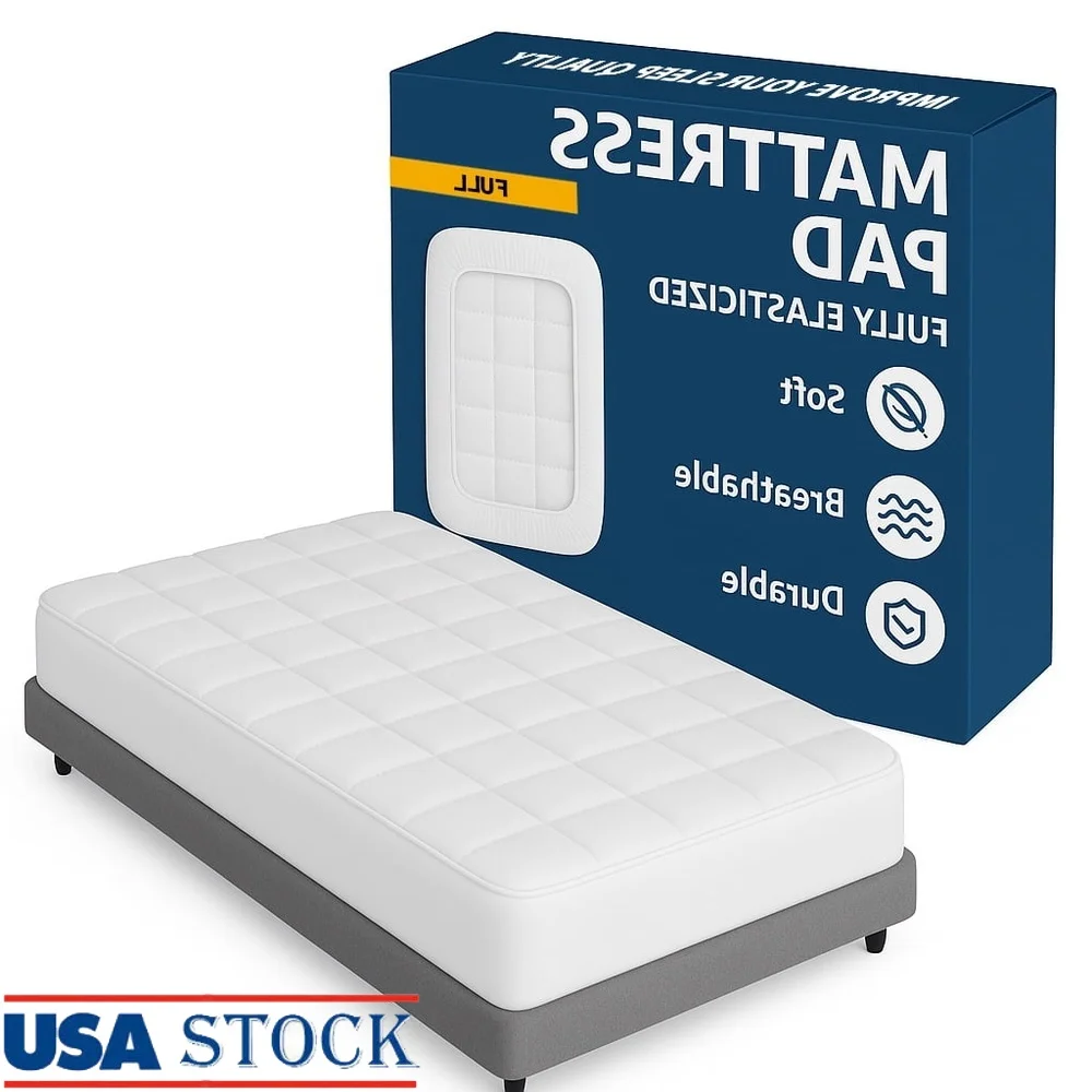 

Quilted Microfiber Mattress Pad Full Soft Fluffy Deep Pocket Temperature Regulating Breathable Machine Washable Mattress