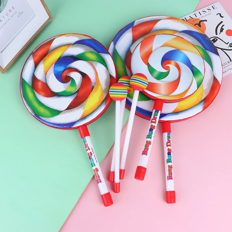 1pc 8Inch 10Inch Lollipop Hand Drum Percussion Instruments Colorful Dance Props Infant Musical Toys Teaching Aids