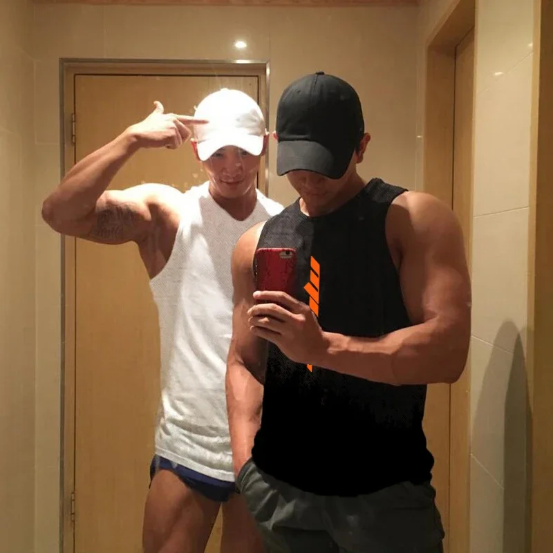 New Fashion Summer Gym Clothing Mesh Bodybuilding Stringer Tank Tops Men Fitness Sleeveless Shirt Muscle Vest Quick Dry Singlets