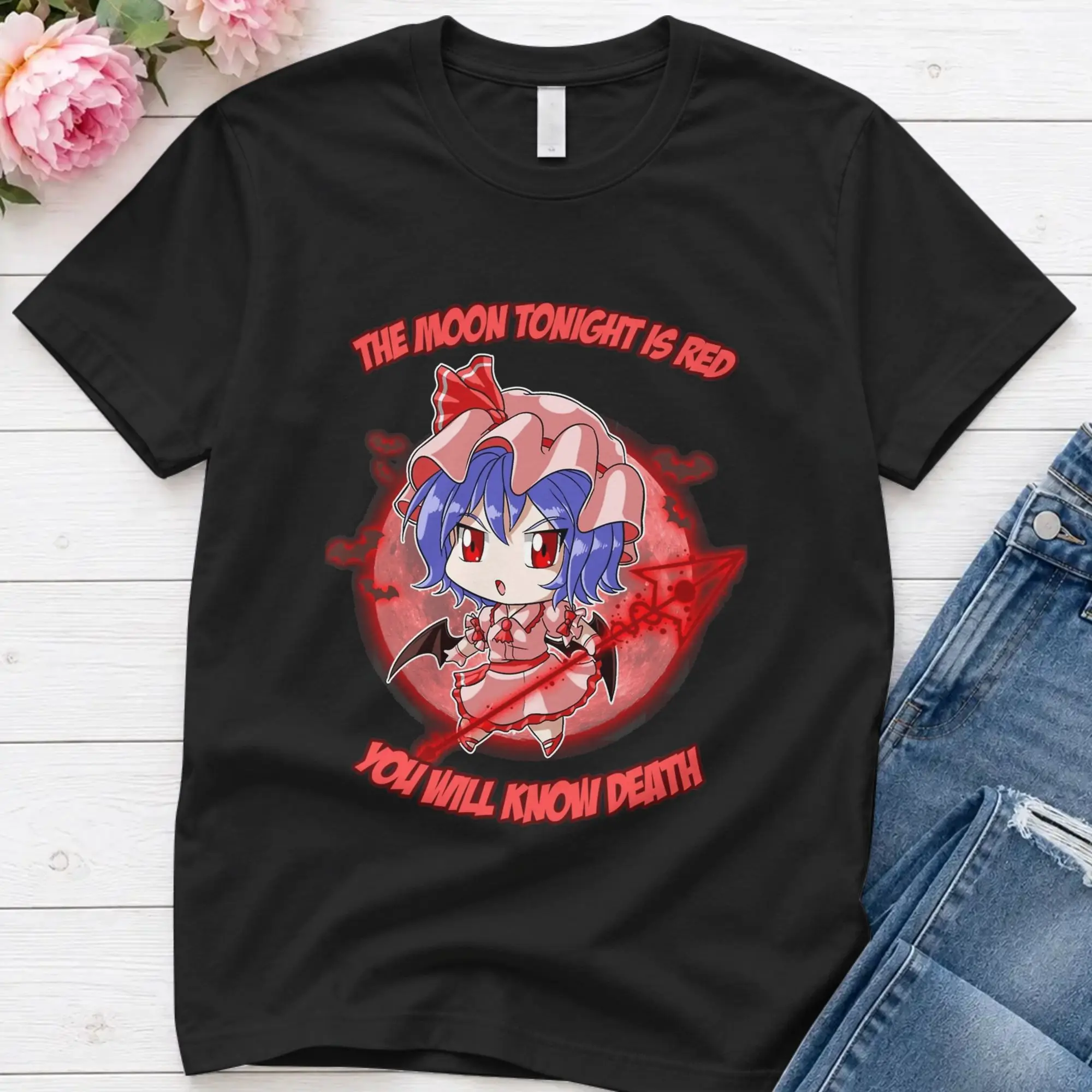 Touhou  Remilia Scarlet  T Shirt Summer Touhou Project Fashion T Shirts Man 100% Cotton O-Neck Plus Size Tees Streetwear Tshirt