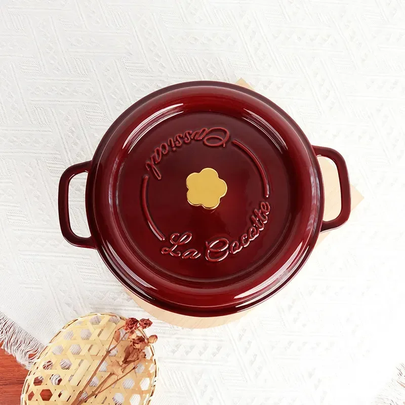 Fashionable Enamel Pot Double Handles Cast Iron Cookware Multifunction Cook Utensils Cute Frying Wok Casserole Pot