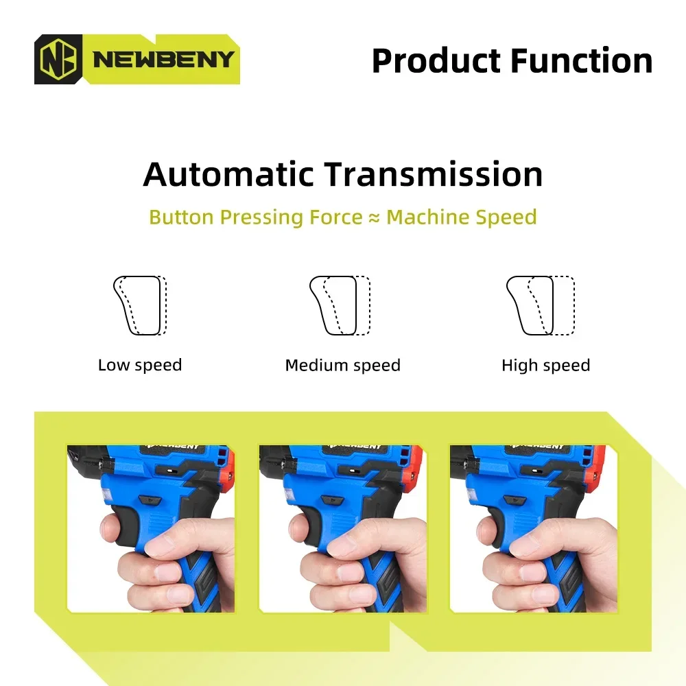 NewBeny 1000N.m Chave de impacto elétrica sem escova 1/2 polegadas 3 engrenagens ferramentas elétricas recarregáveis sem fio para Makita 18V Bateria