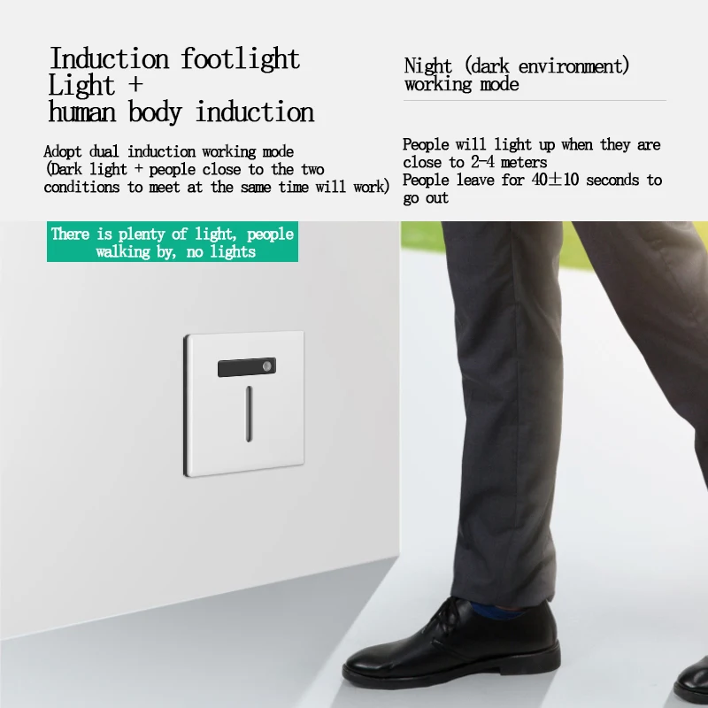 Type 86 Intelligent Infrared Light-Controlled Induction Foot Lamp For Home Stair Aisle Human Body Induction Foot Lamp Embedded