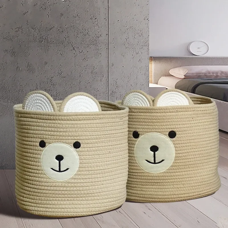 Cartoon Bear Storage Basket Cute Kids Organizer Cotton Woven Basket Kids Room Bedroom Decoration