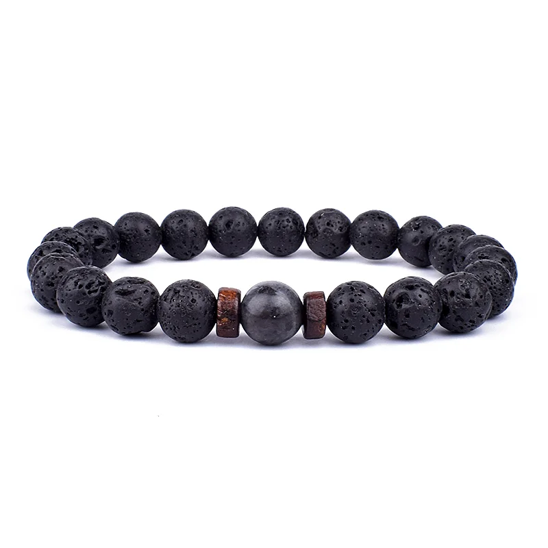 Fashion Natural Lava Stone Wooden Beads Energy Yogi Elastic Stand Bracelet Bangle For Men Accessorie Jewelry Valentine Gift