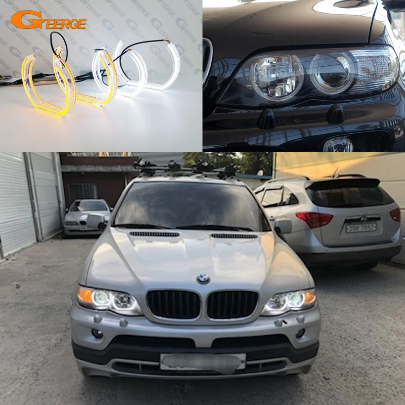 For BMW X5 E53 E70 2000 - 2010 2011 2012 2013 Ultra Bright Switchback DRL Turn Signal DTM Style LED Angel Eyes Kit Halo Rings