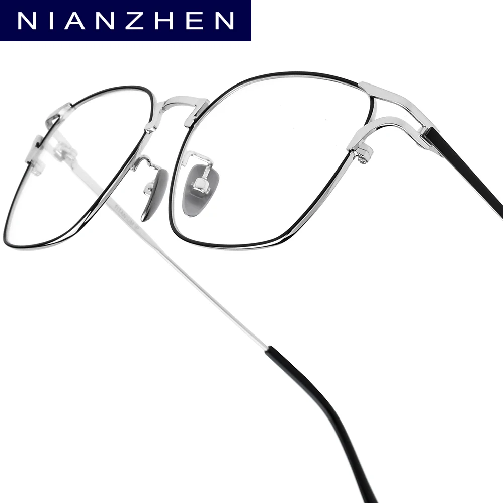 NIANZHEN Titanium Alloy Eyeglasses Frame Men Square Brand Design Glasses Women Ultralight-Weight Retro Eyewear Spectacles Y0038