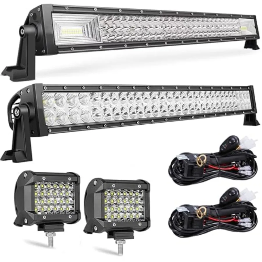 

【Spot goods】LED Light Bar Kits - 32Inch Light Bars with 4 in LED PodsandWiring Harness 12V 24V Driving Lamp Roof Bumper Off Roa