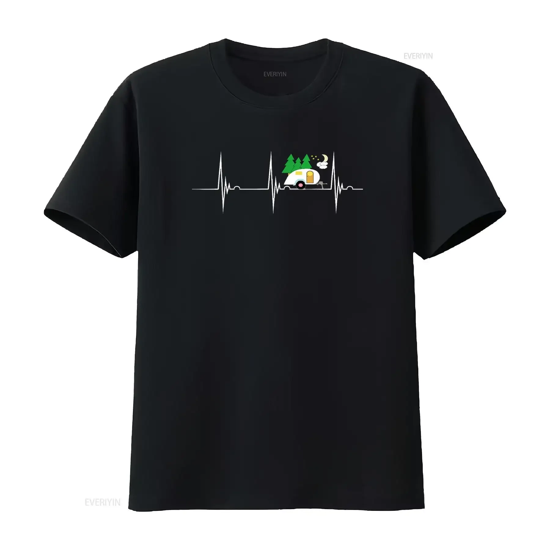 Teardrop Trailer Heartbeat Camping Pulse Line EKG RV T Shirt vintage Washed designer clothes Breathable graphic Unisex Slightly