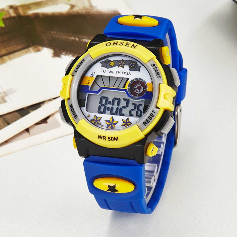

Kids Sport Watches 50M Waterproof Dark Blue Cartoon Digital Wristwatch Stopwatch Electronic LED Children Watch For Boys Girls