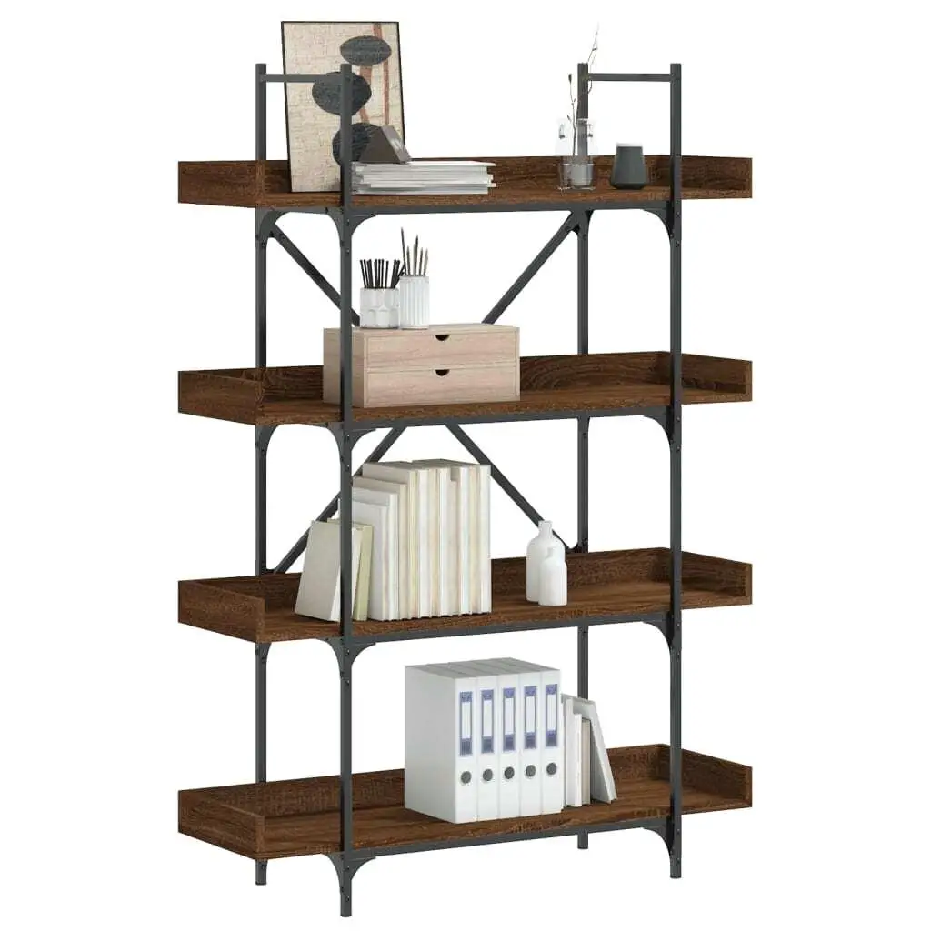 4-Tier Brown Oak Bookcase, 39.4x13x57.3 in Durable Engineered Wood - Stylish Storage Solution