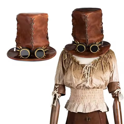 Steampunk Magician High Hat Medieval Pirate Goggles Leather Gothic Cosplay Halloween Accessory Plague Doctor Headgear Funny Hat