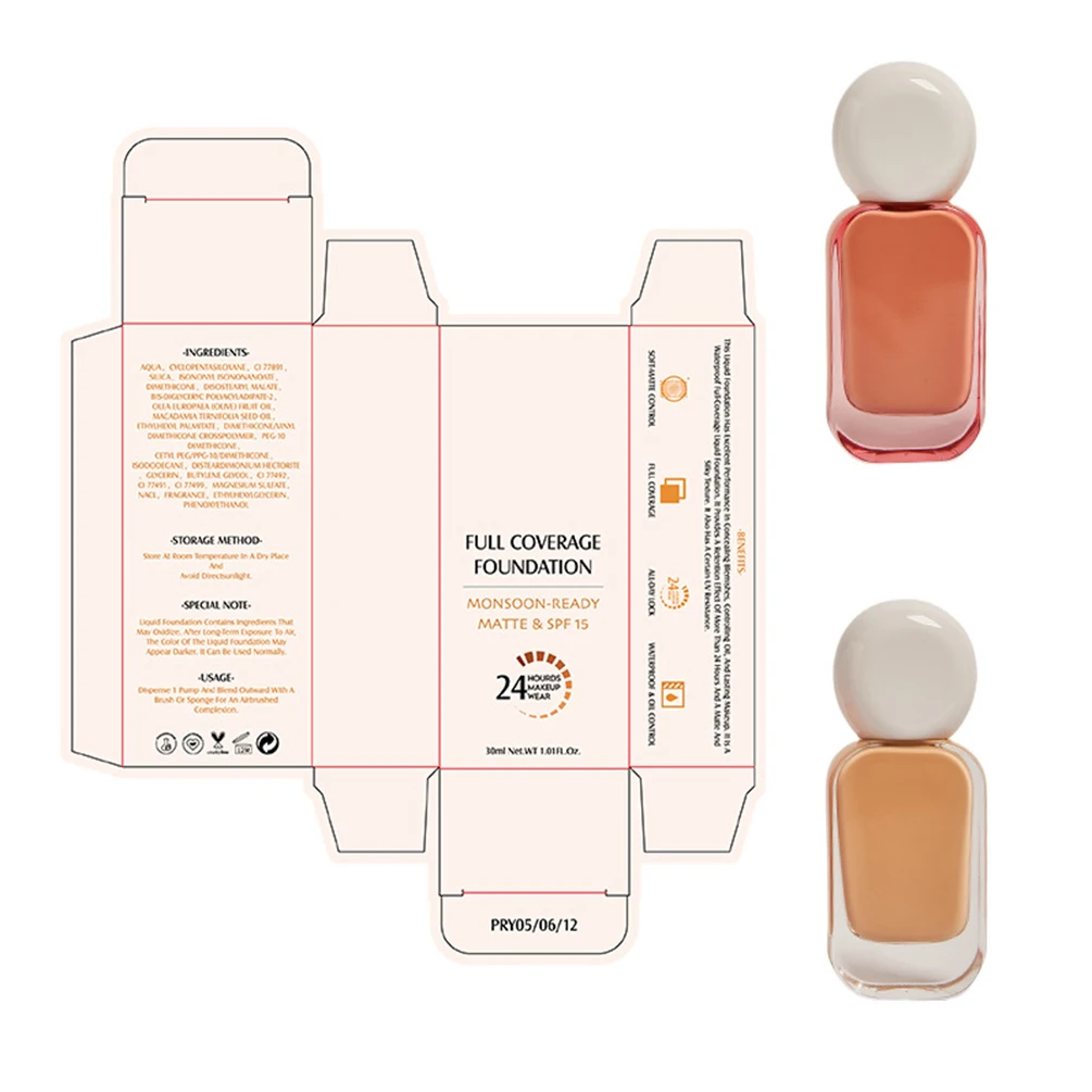 Private Label Liquid Foundation Custom Logo 30g Waterproof Full Coverage High Concealer Moisture Face Makeup Vegan New Package