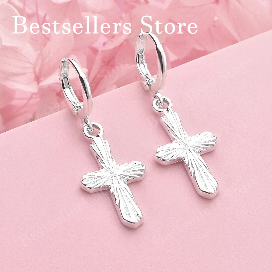 Charm 925 Sterling Silver Exquisite Cross Pattern Earrings Women Wedding Gift Accessories Fashion Jewelry
