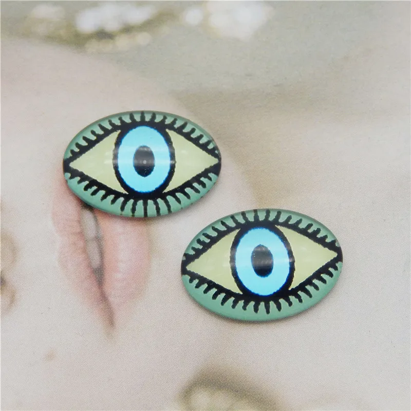 Julie Wang 20PCS 13*18mm Oval Glass Eyes Cabochons Blue Cartoon Human Eyes Flat Back Jewelry Making Accessory