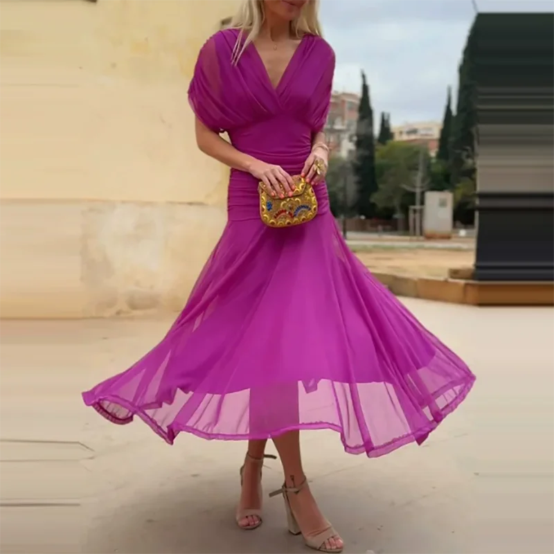 Summer Backless Hollow Boho Dress Womens Sexy Chest Wrapping Mesh Draped Party Dress Spring Solid High Waist Slim Hem Long Dress