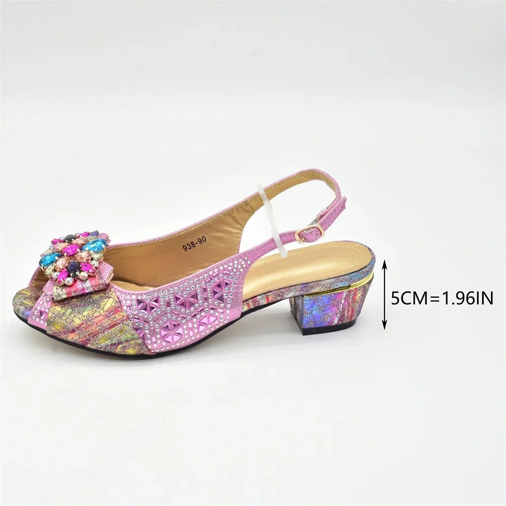 New Arrival Nigerian Women Shoes and Bag Set Decorated with Rhinestone in Italy African Party Elegant Heeled Pumps for Women