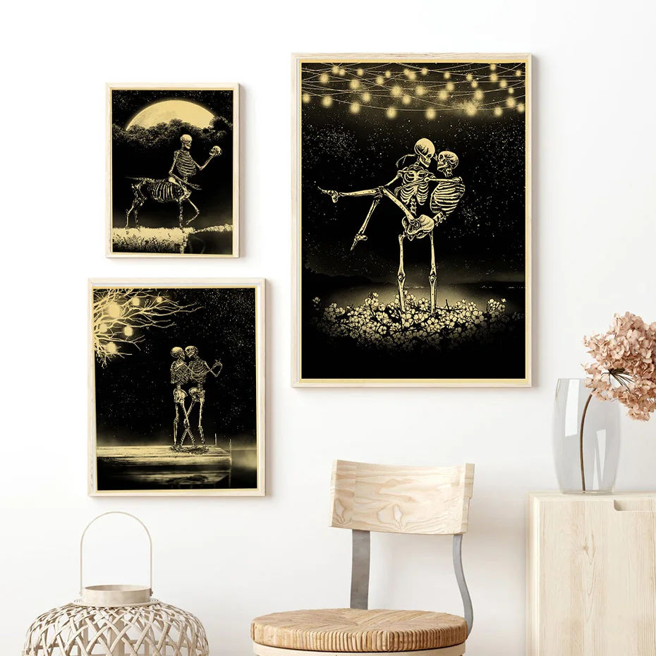 Simple Skull Posters Vintage Kraft Paper Prints Nostalgia Wall Sticker Home Decoration Bedroom Painting Fashion Bedroom Painting