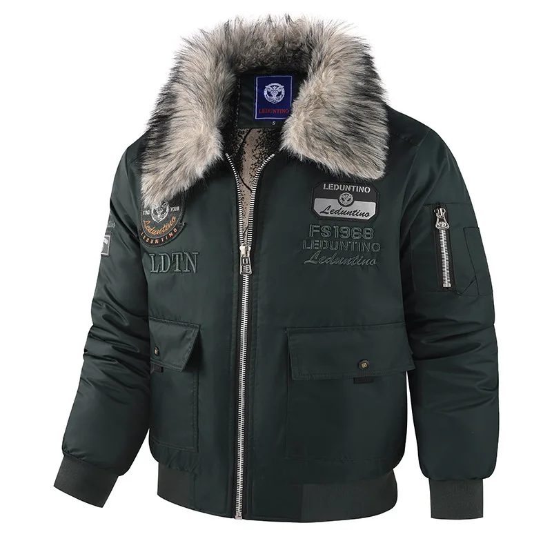 Men's Winter Thick Cotton Jacket with Hooded Fur Collar Warm Casual Trendy Style Overcoat
