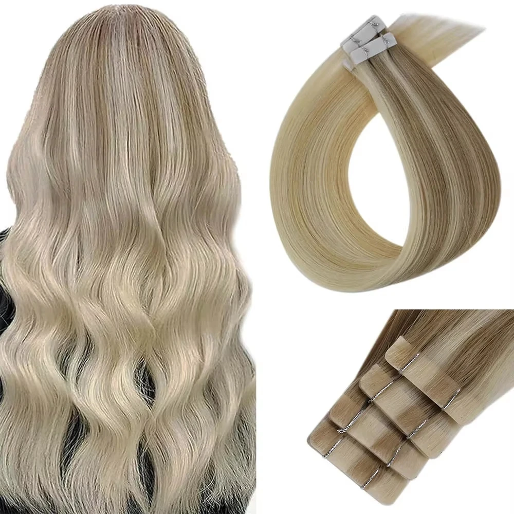 Volledige glans maagdelijke injectietape in human hair extensions Onzichtbare handgebonden tape in haarverlenging Menselijk haar Natuurlijke lijm