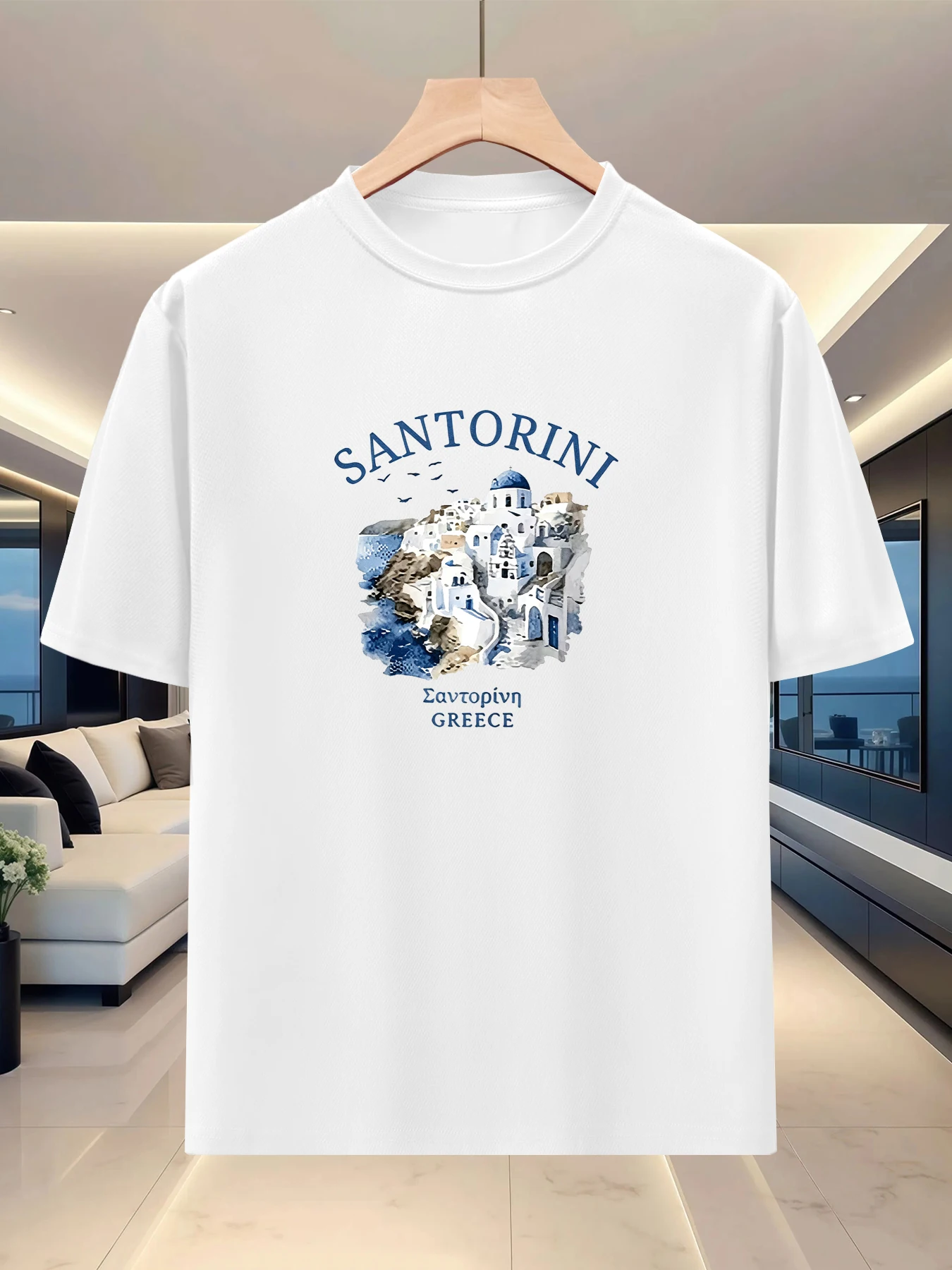 Free and artistic men's loose spring and summer short distance travel creative pattern printed short sleeved shirt