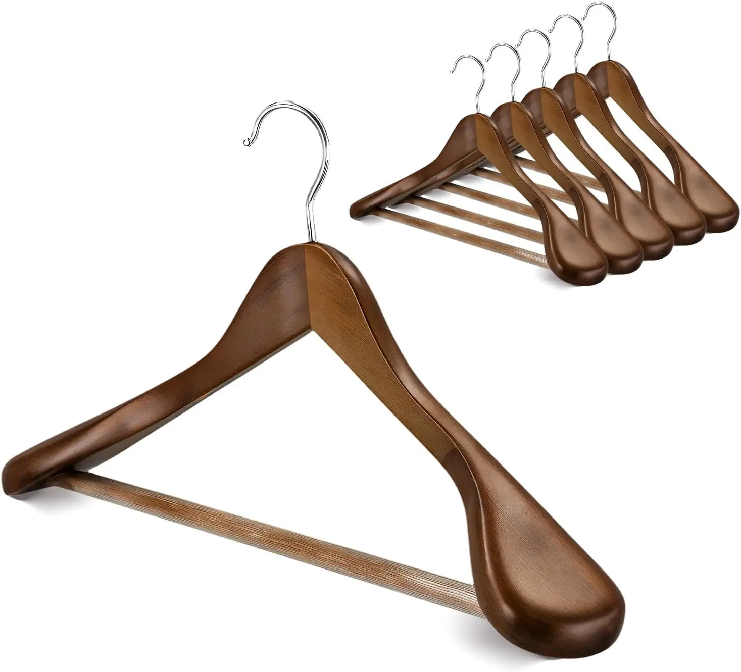 

Премиальные деревянные вешалки, 6 шт. – Широкие плечи, нескользящая поверхность для пальто и костюмов, 360 ° Вращающийся крючок, прочный и компактный
