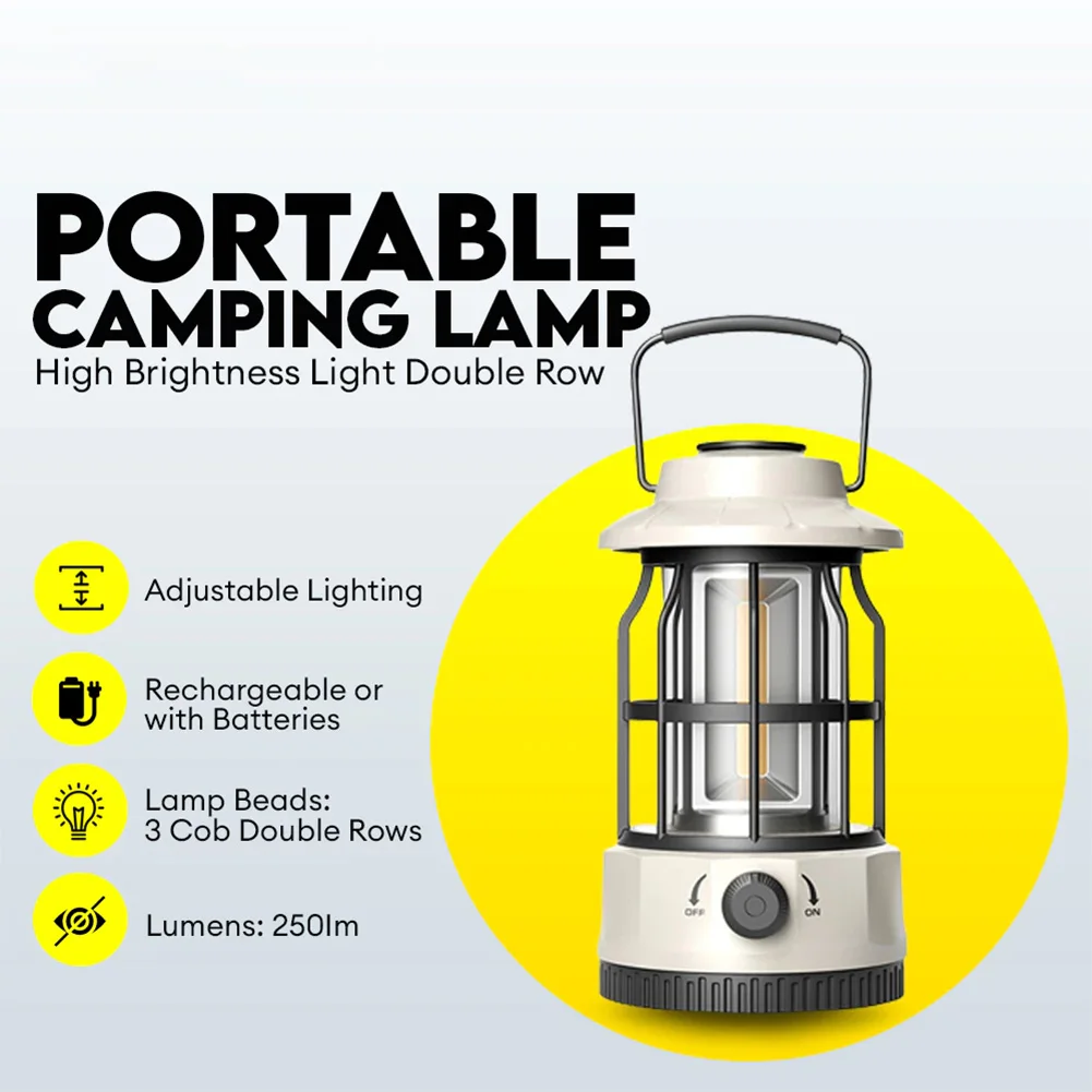 Outdoor Camping Lights COB IPX4 Waterproof Vintage Portable Tent Light 3 AA Power 400lm Dimmable for Camp Hiking Emergency Kit