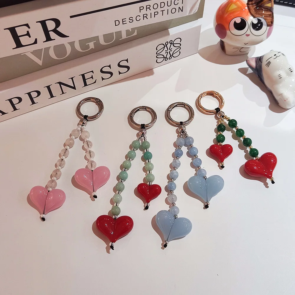 HERLOOK Bag Charm for Women Big Love Heart Keychain Beads Chain for Key & Bags Trendy Y2K Accesories